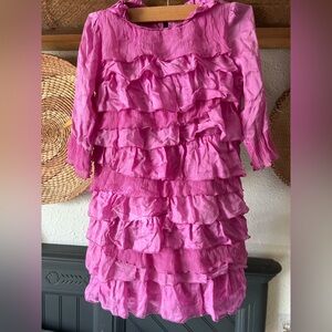 Garnet Hill kids girls 7 Dress silk Tiered Pink purple Ruffle Party